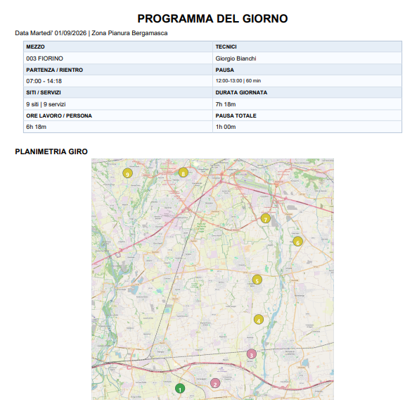 Cronoprogramma giornaliero con mappa GIRI2-0