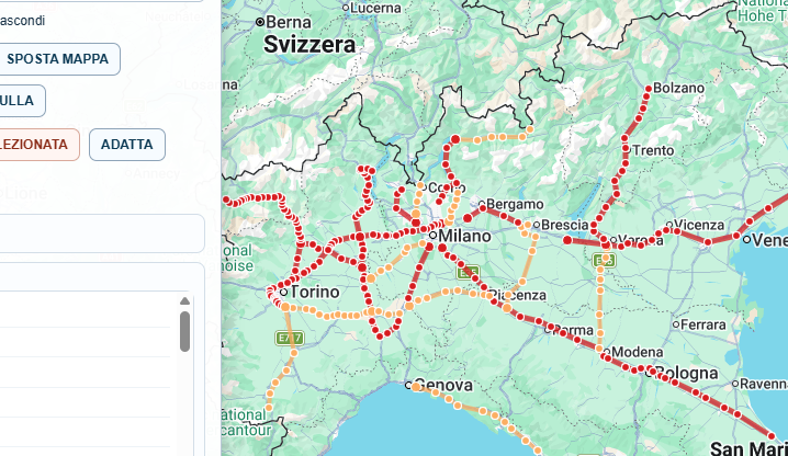 Mappa delle principali direttrici stradali inserite in GIRI2-0